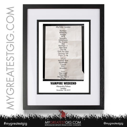 Vampire Weekend - London - November 13th 2019 Recreated Setlist Poster