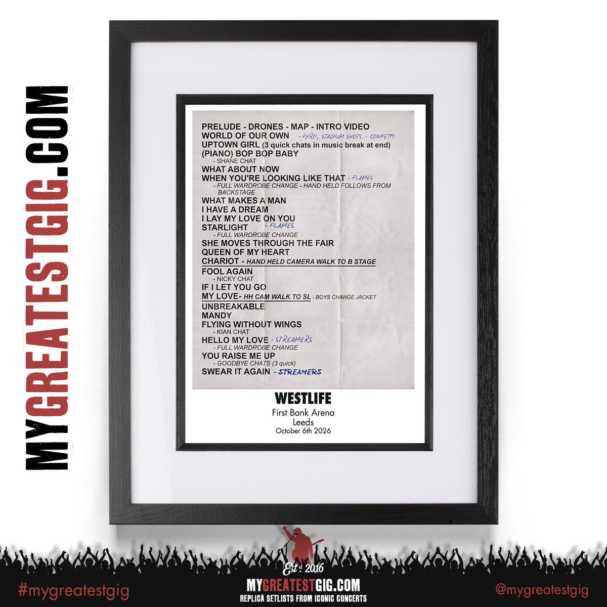 Westlife - 25th Anniversary World Tour 2026 - Replica Setlist Posters