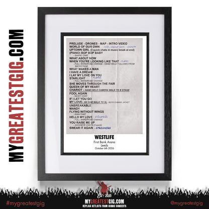 Westlife - 25th Anniversary World Tour 2026 - Replica Setlist Posters