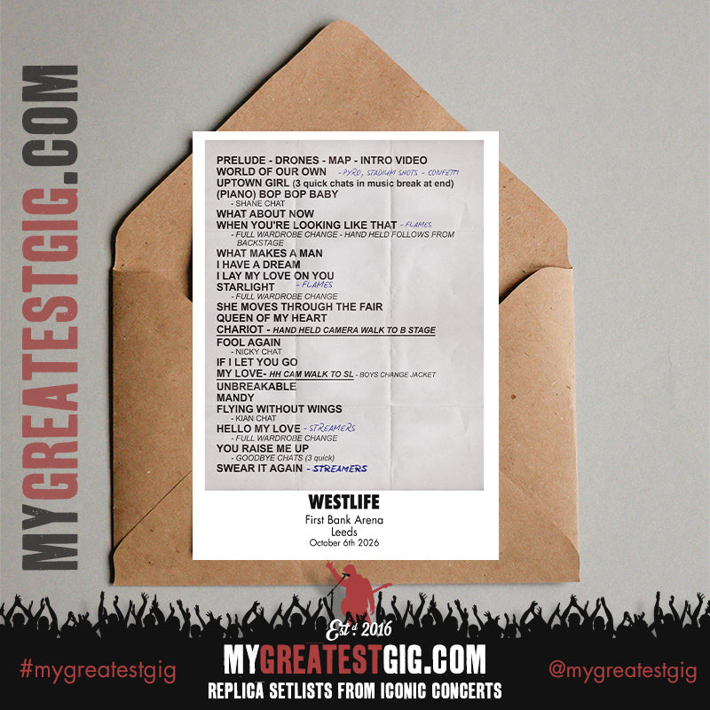 Westlife - 25th Anniversary World Tour 2026 - Replica Setlist Posters