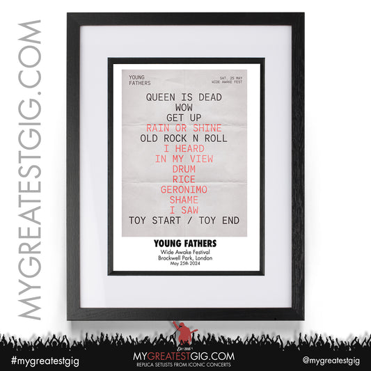 Young Fathers - London - May 25th 2024 Replica Setlist Poster