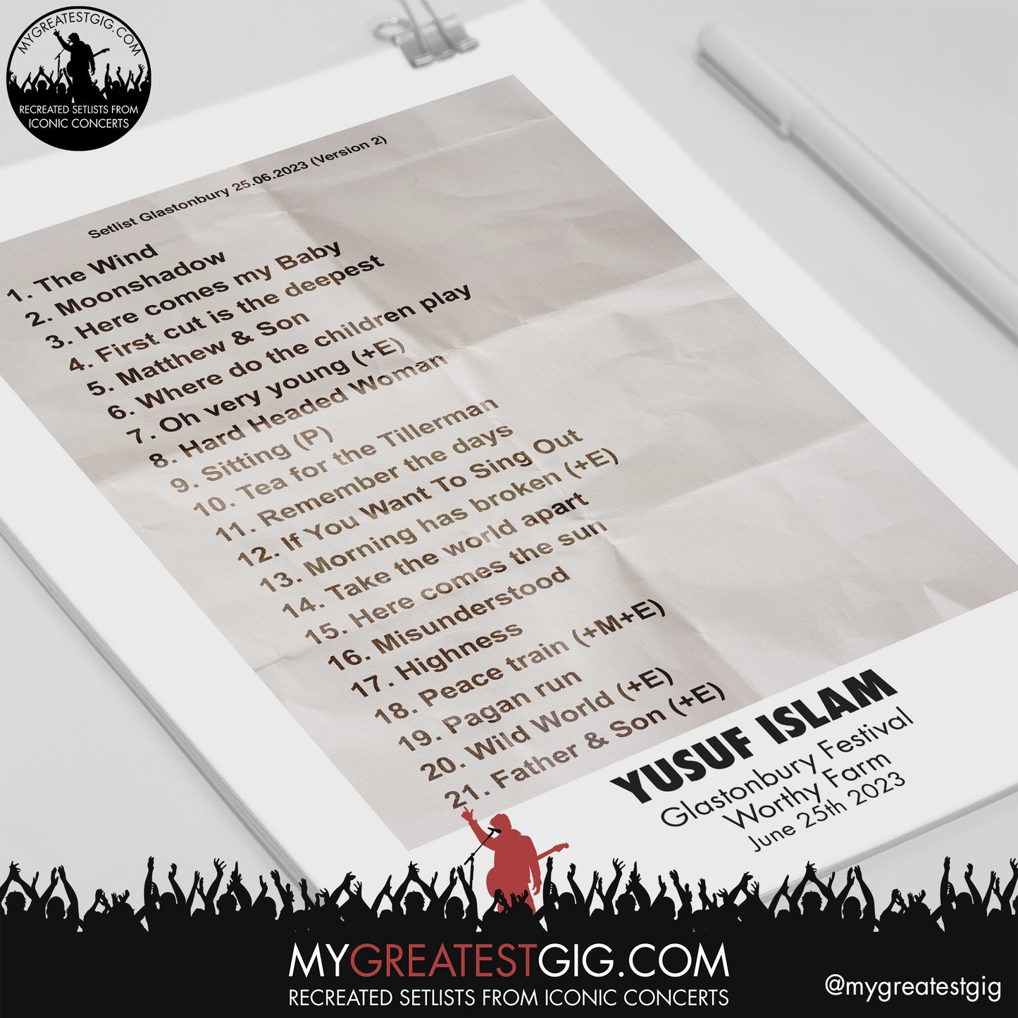 Yusuf Islam - Glastonbury Festival - June 25th 2023 Recreated Setlist Poster