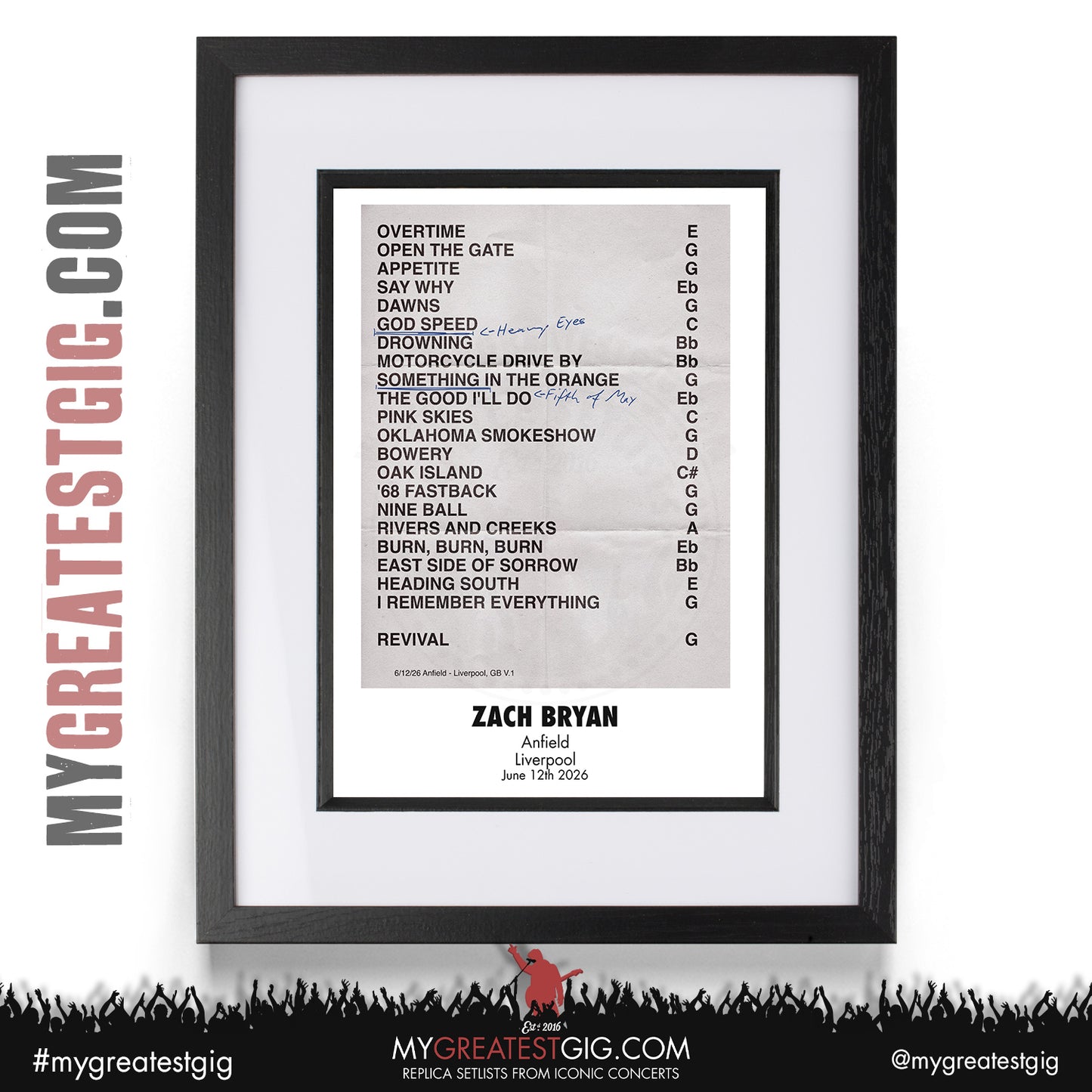Zach Bryan - With Heaven On Tour 2026 - Replica Setlist Posters