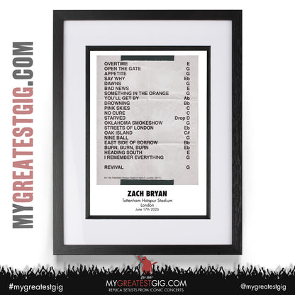 Zach Bryan - With Heaven On Tour 2026 - Replica Setlist Posters