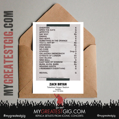 Zach Bryan - With Heaven On Tour 2026 - Replica Setlist Posters