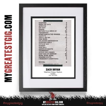 Zach Bryan - With Heaven On Tour 2026 - Replica Setlist Posters