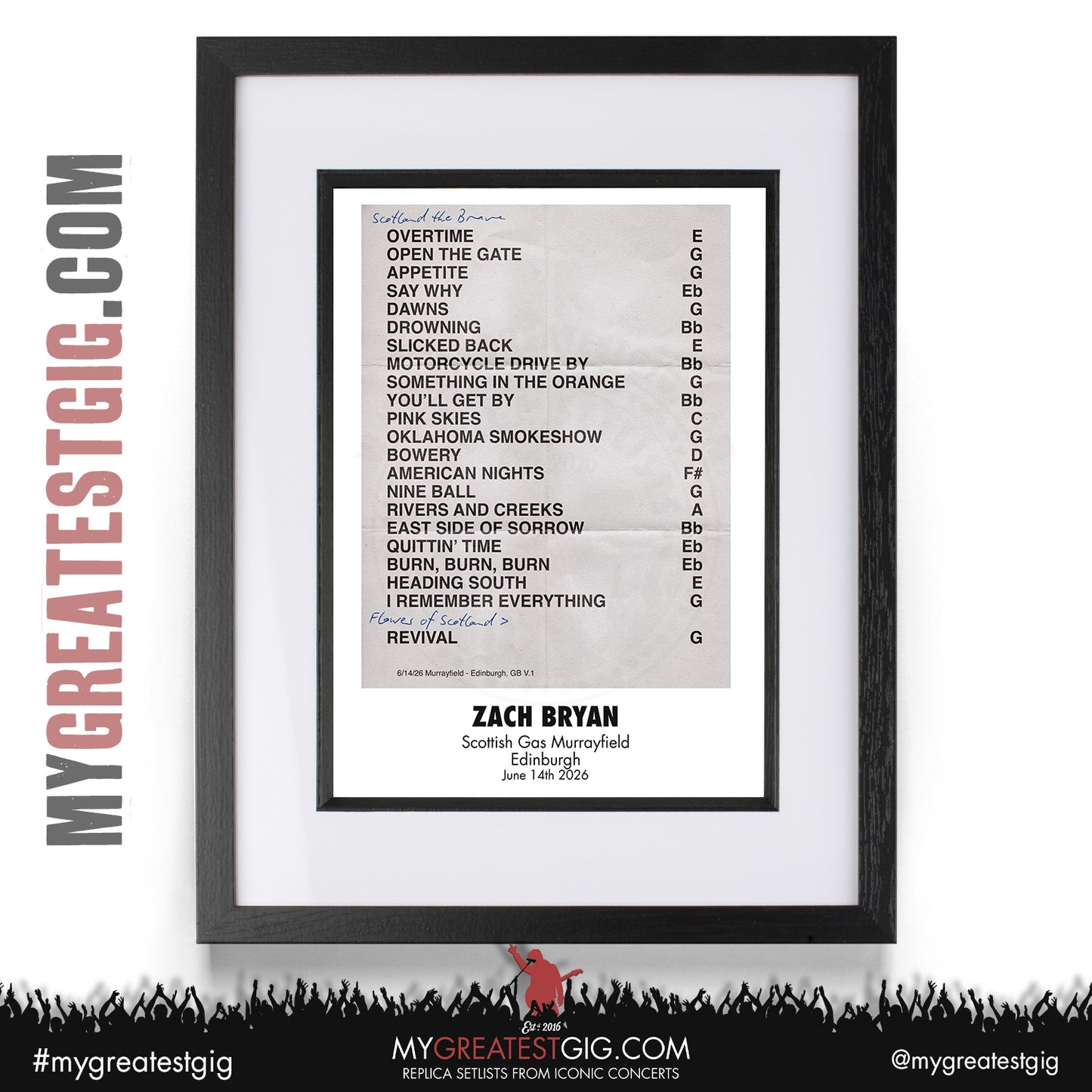 Zach Bryan - With Heaven On Tour 2026 - Replica Setlist Posters
