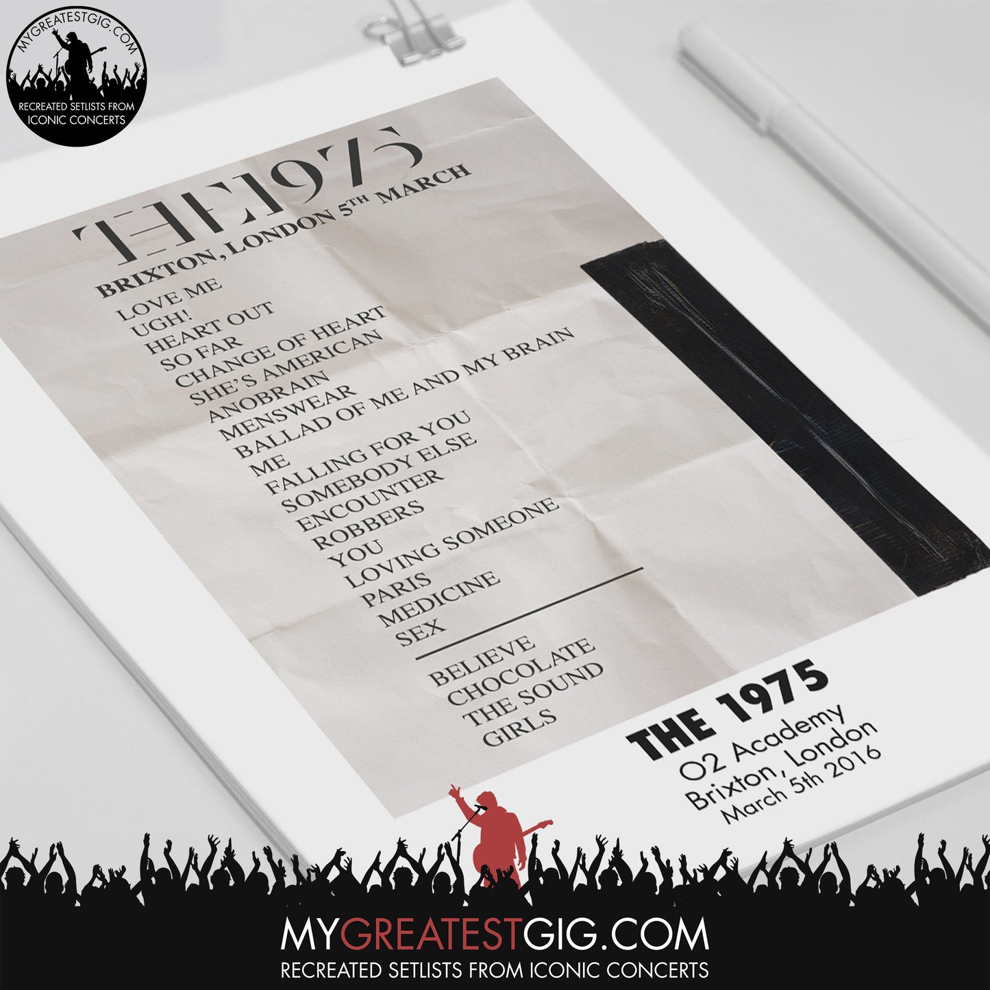 The 1975 - Brixton - Mar 5th 2016 Recreated Set List Poster