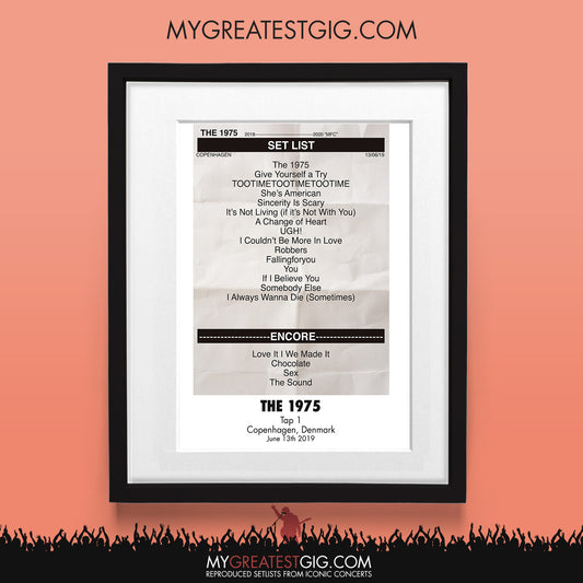 The 1975 - Copenhagen - Jun 13th 2019 Recreated Set List Poster