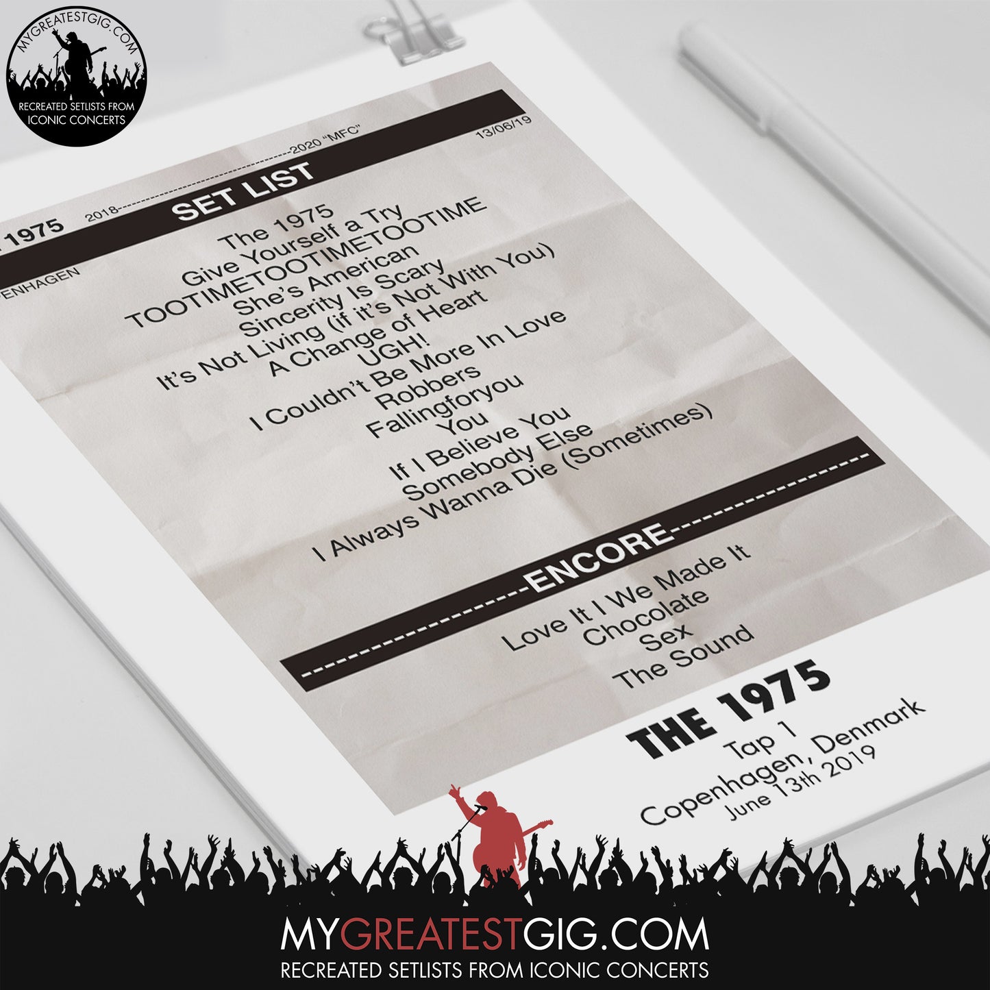 The 1975 - Copenhagen - Jun 13th 2019 Recreated Set List Poster
