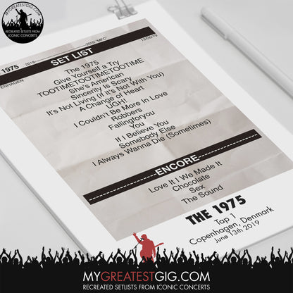 The 1975 - Copenhagen - Jun 13th 2019 Recreated Set List Poster