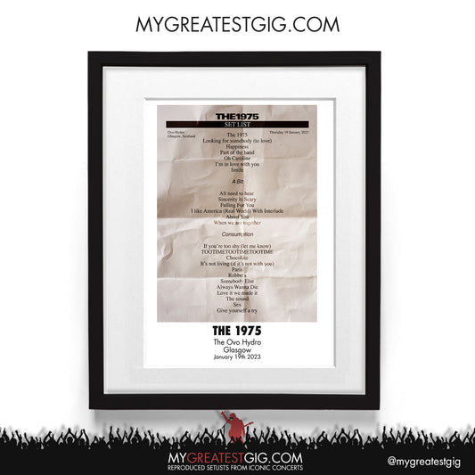 The 1975 - Glasgow - Jan 19th 2023 Recreated Setlist Poster