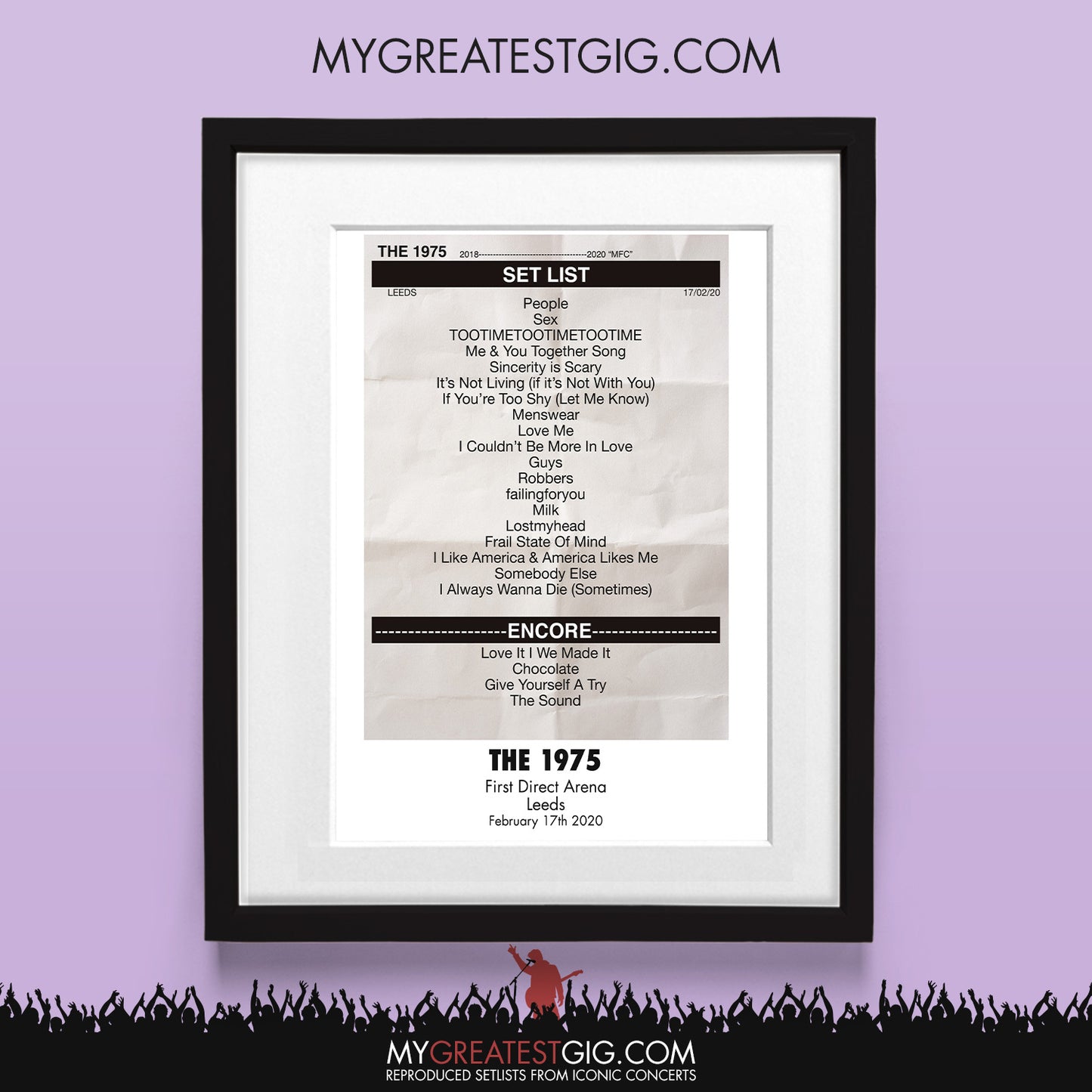 The 1975 - Leeds - Feb 17th 2020 Recreated Set List Poster