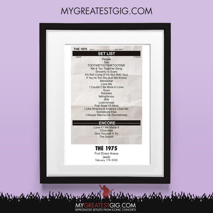 The 1975 - Leeds - Feb 17th 2020 Recreated Set List Poster