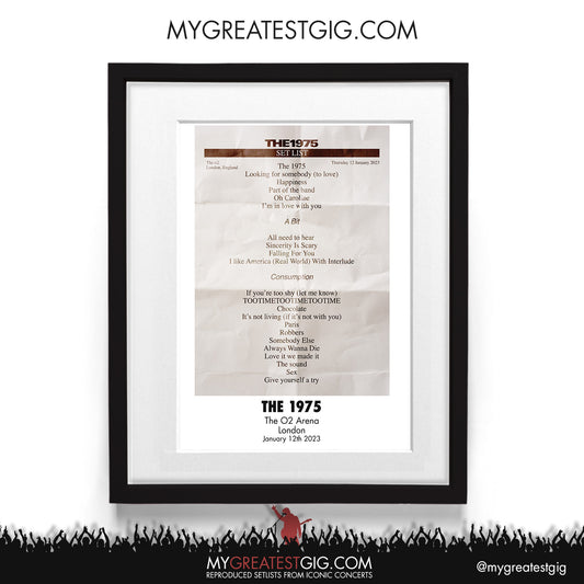 The 1975 - London - Jan 12th 2023 Recreated Setlist Poster
