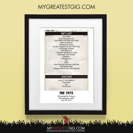 The 1975 - Minneapolis - May 7th 2019 Recreated Set List Poster