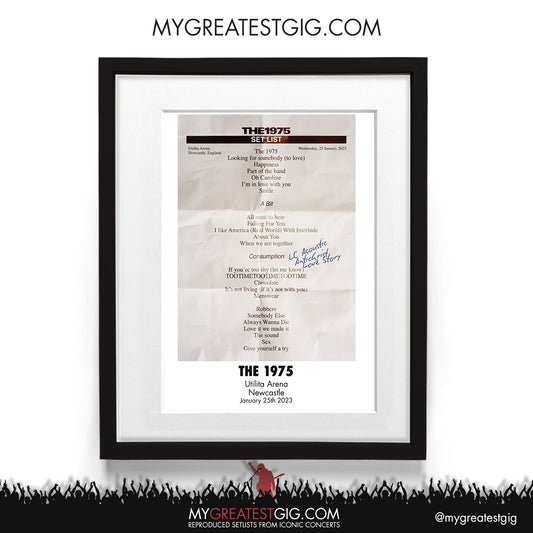 The 1975 - Newcastle - Jan 25th 2023 Recreated Setlist Poster