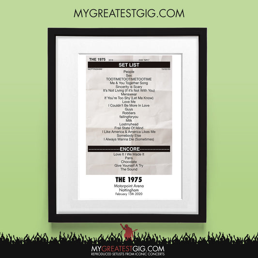 The 1975 - Nottingham - Feb 15th 2020 Recreated Set List Poster