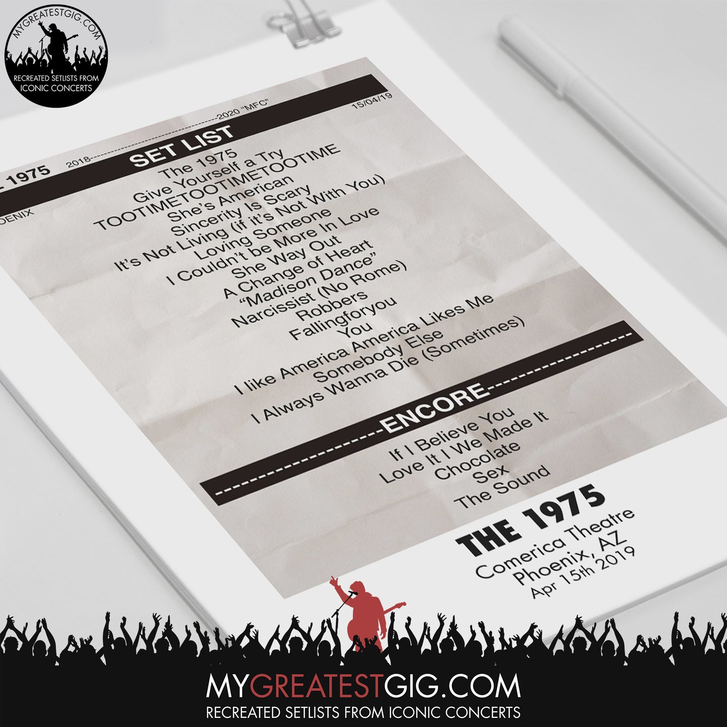 The 1975 - Phoenix - April 15th 2019 Recreated Set List Poster