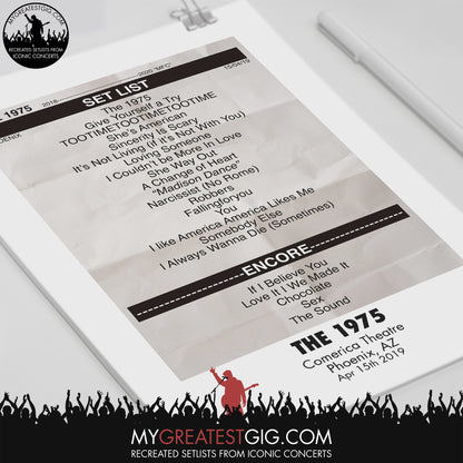 The 1975 - Phoenix - April 15th 2019 Recreated Set List Poster