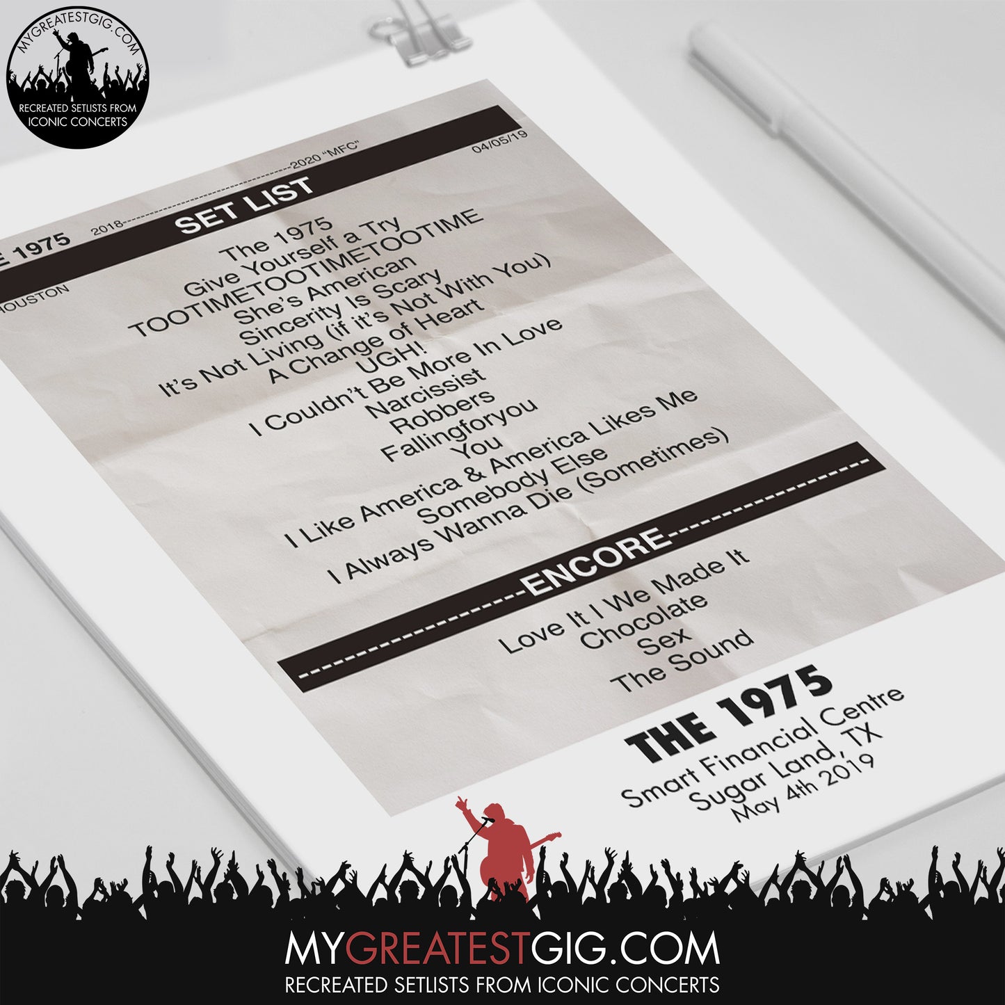The 1975 - Sugar Land - May 4th 2019 Recreated Set List Poster