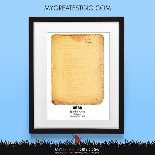 ABBA - Belgium - Feb 5th 1977 Recreated Set List Poster
