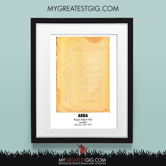 ABBA - London - Feb 14th 1977 Recreated Set List Poster