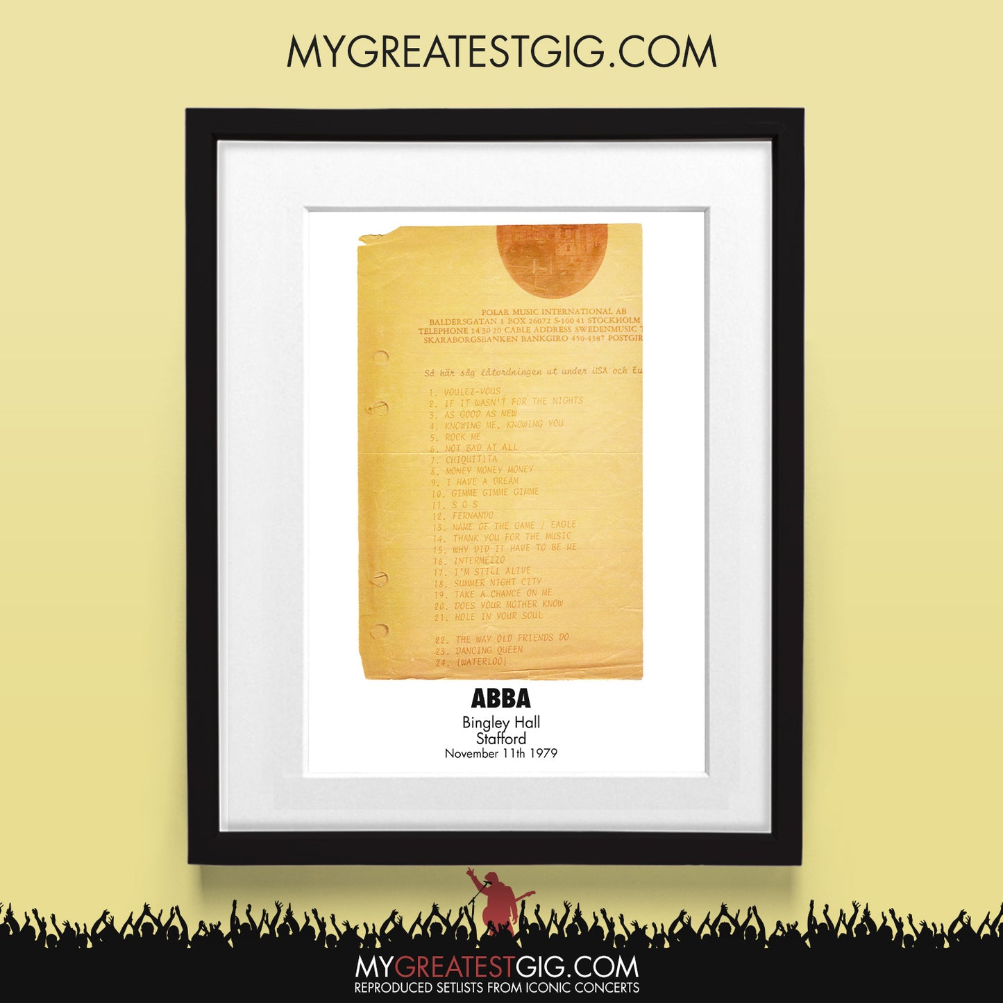ABBA - Stafford - Nov 11th 1979 Recreated Set List Poster