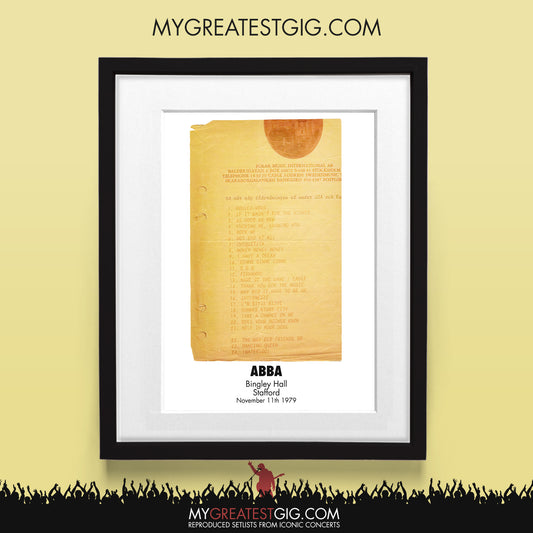 ABBA - Stafford - Nov 11th 1979 Recreated Set List Poster