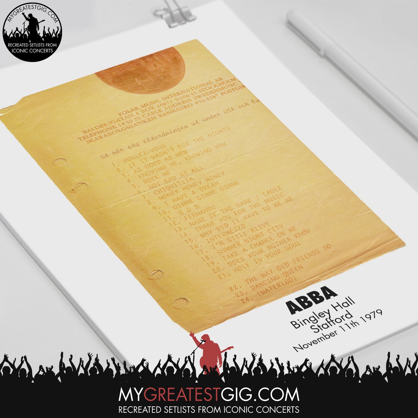 ABBA - Stafford - Nov 11th 1979 Recreated Set List Poster