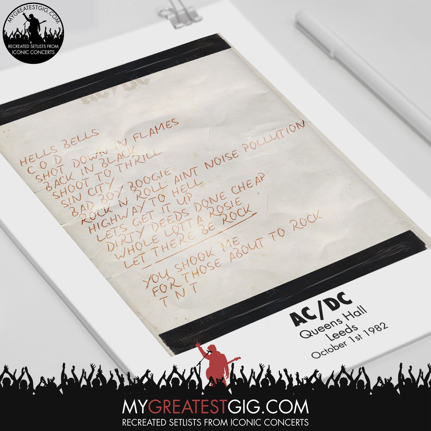 AC/DC - Leeds - Oct 1st 1982 Recreated Set List Poster
