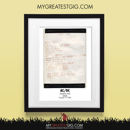 AC/DC - Leeds - Oct 1st 1982 Recreated Set List Poster