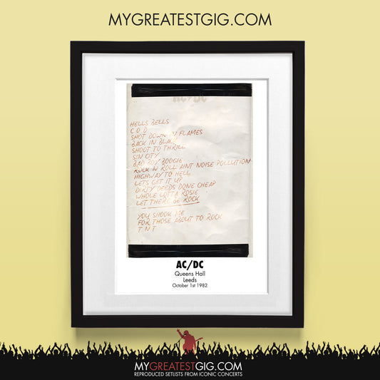 AC/DC - Leeds - Oct 1st 1982 Recreated Set List Poster