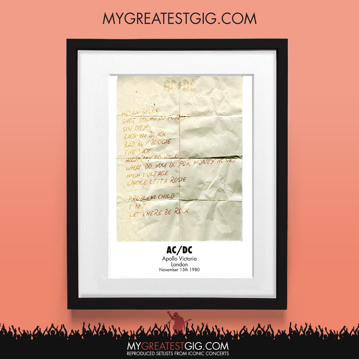 AC/DC - London - Nov 15th 1980 Recreated Set List Poster