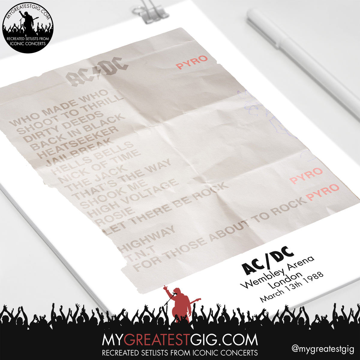 AC/DC - Wembley - Mar 13th 1988 Recreated Set List Poster – My Greatest Gig