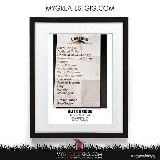 Alter Bridge - Philadelphia - Feb 5th 2023 Recreated Setlist Poster
