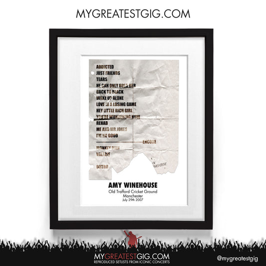 Amy Winehouse - Manchester - July 29th 2007 Recreated Setlist Poster