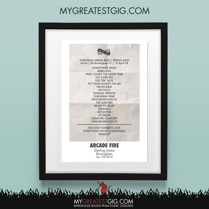 Arcade Fire - Birmingham - Apr 15th 2018 Recreated Set List Poster
