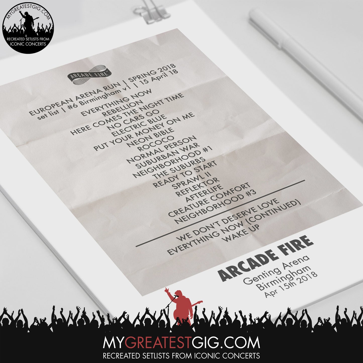 Arcade Fire - Birmingham - Apr 15th 2018 Recreated Set List Poster