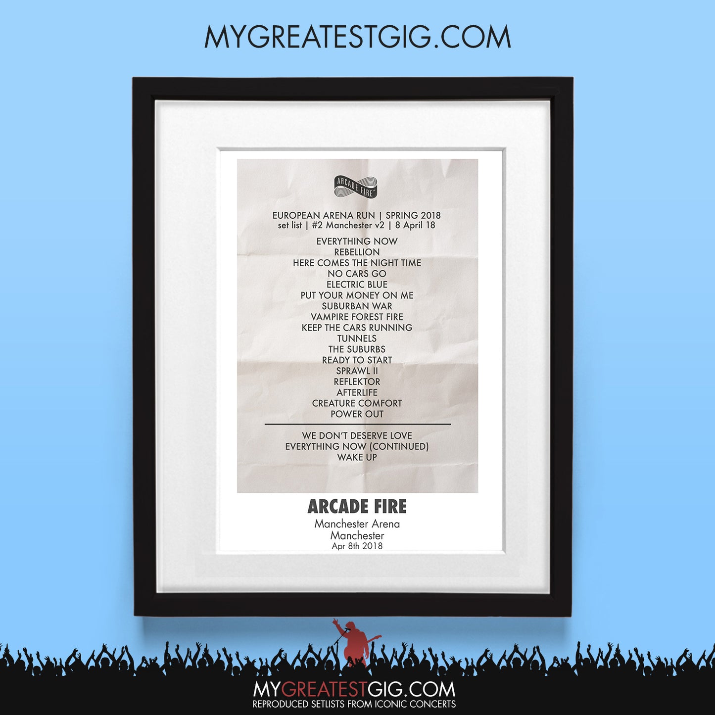 Arcade Fire - Manchester - Apr 8th 2018 Recreated Set List Poster