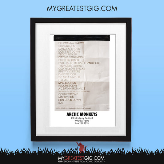 Arctic Monkeys - Glastonbury - Jun 28th 2013 Recreated Set List Poster
