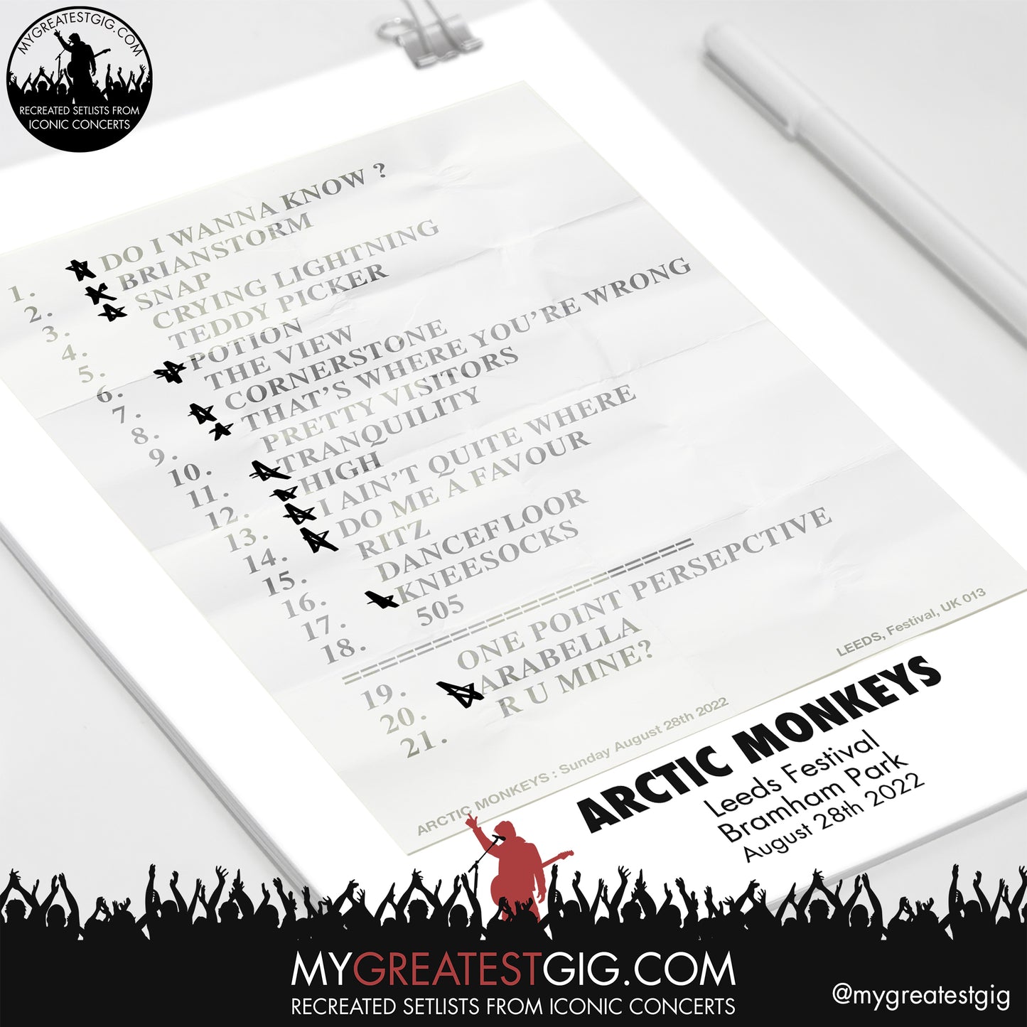 Arctic Monkeys - Leeds Festival - Aug 28th 2022 Recreated Setlist Poster