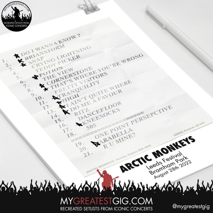 Arctic Monkeys - Leeds Festival - Aug 28th 2022 Recreated Setlist Poster