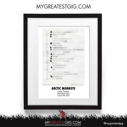 Arctic Monkeys - Leeds Festival - Aug 28th 2022 Recreated Setlist Poster