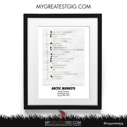 Arctic Monkeys - Leeds Festival - Aug 28th 2022 Recreated Setlist Poster