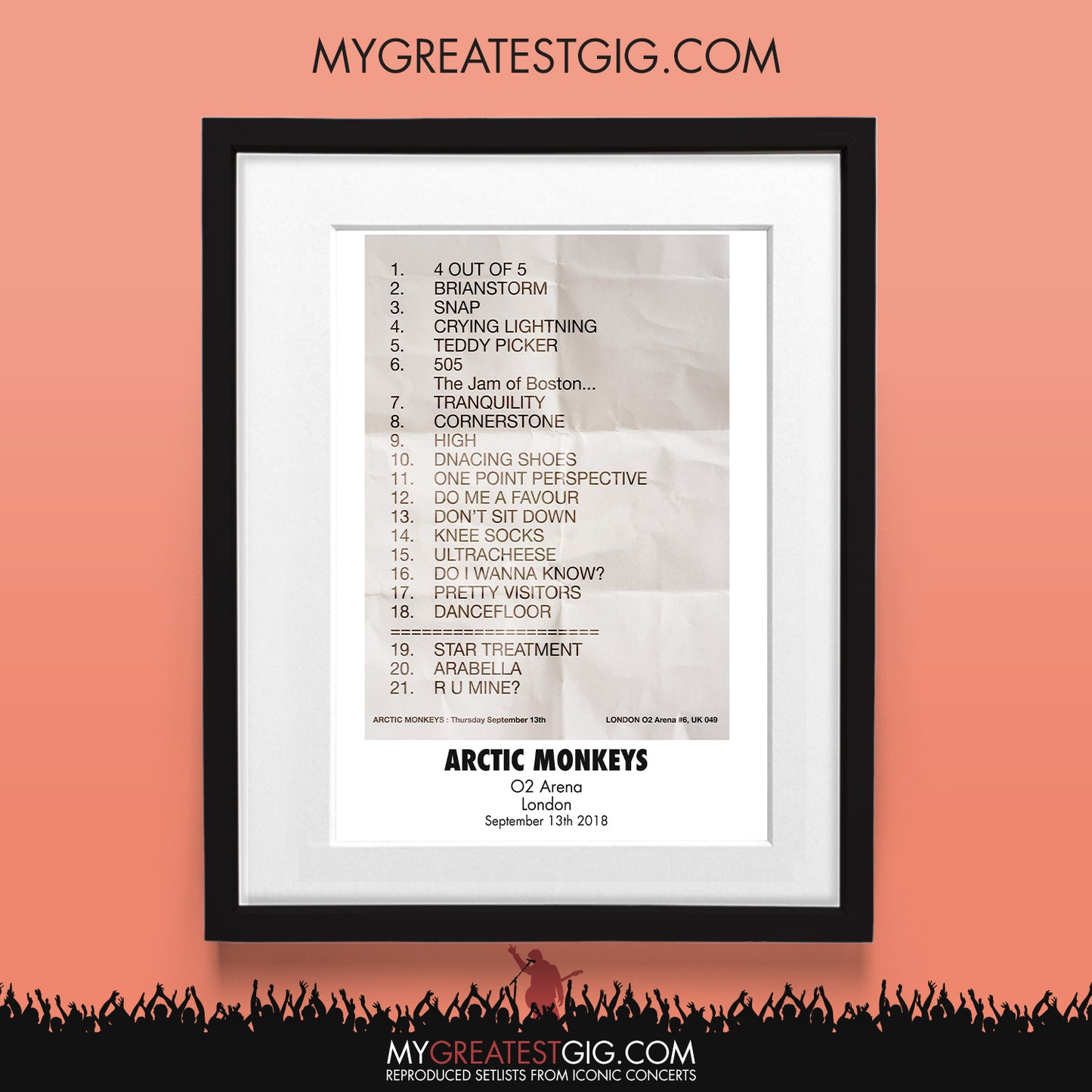 Arctic Monkeys - Manchester - Sep 13th 2018 Recreated Set List Poster
