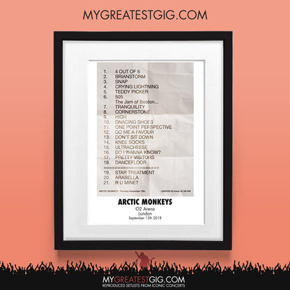 Arctic Monkeys - Manchester - Sep 13th 2018 Recreated Set List Poster