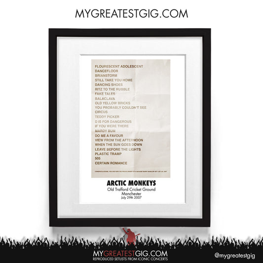 Arctic Monkeys - Manchester - July 29th 2007 Recreated Setlist Poster