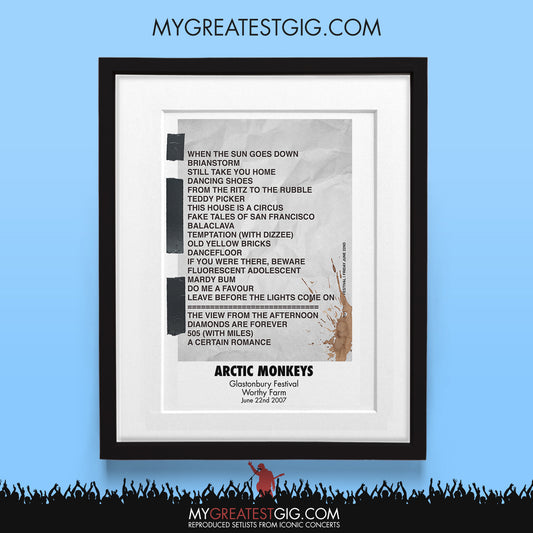 Arctic Monkeys - Glastonbury Festival - Jun 22nd 2007 Recreated Set List Poster