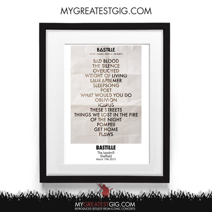 Bastille - The Leadmill - Sheffield - Mar 19th 2013 Recreated Setlist Poster